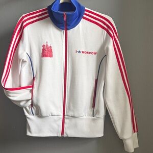 Vintage Adidas I love Moscow White full zip Track jacket soccer Jersey Size M